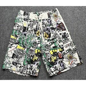 Volcom Shorts Mens Small White Multicolor Boardshorts Graffiti Graphic Surf‎